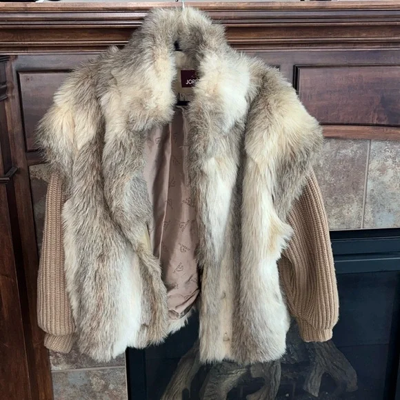 Vintage glamorous chic classic vintage ivory taupe faux fur sweater jacket 13/14 - Picture 2 of 16